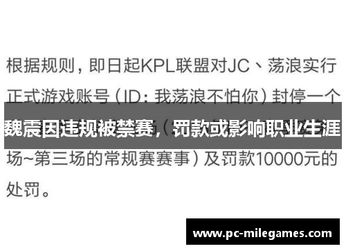魏震因违规被禁赛，罚款或影响职业生涯